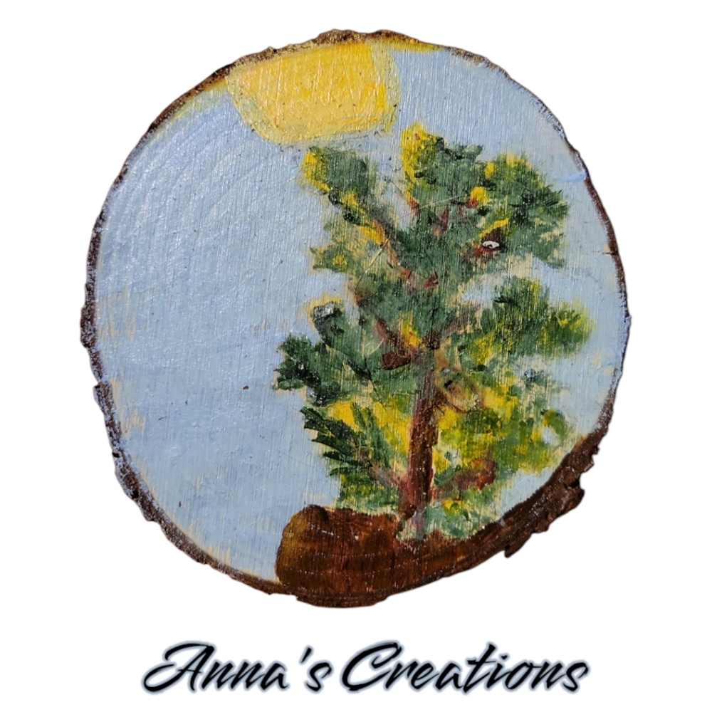Anna's Creations Hand Crafted Painted Wood Round Magnet Mesa Morning Pine Tree